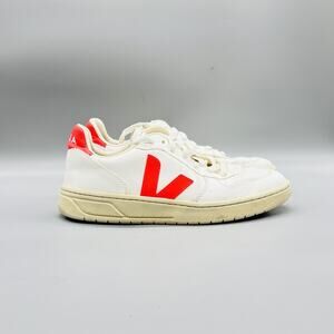 Veja Women’s V-10 Leather Sneaker in White with Red Accent